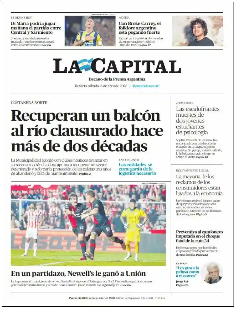 Estudios Max | RÁFAGA NOTICIAS - Tapa del diario La Capital Rosario