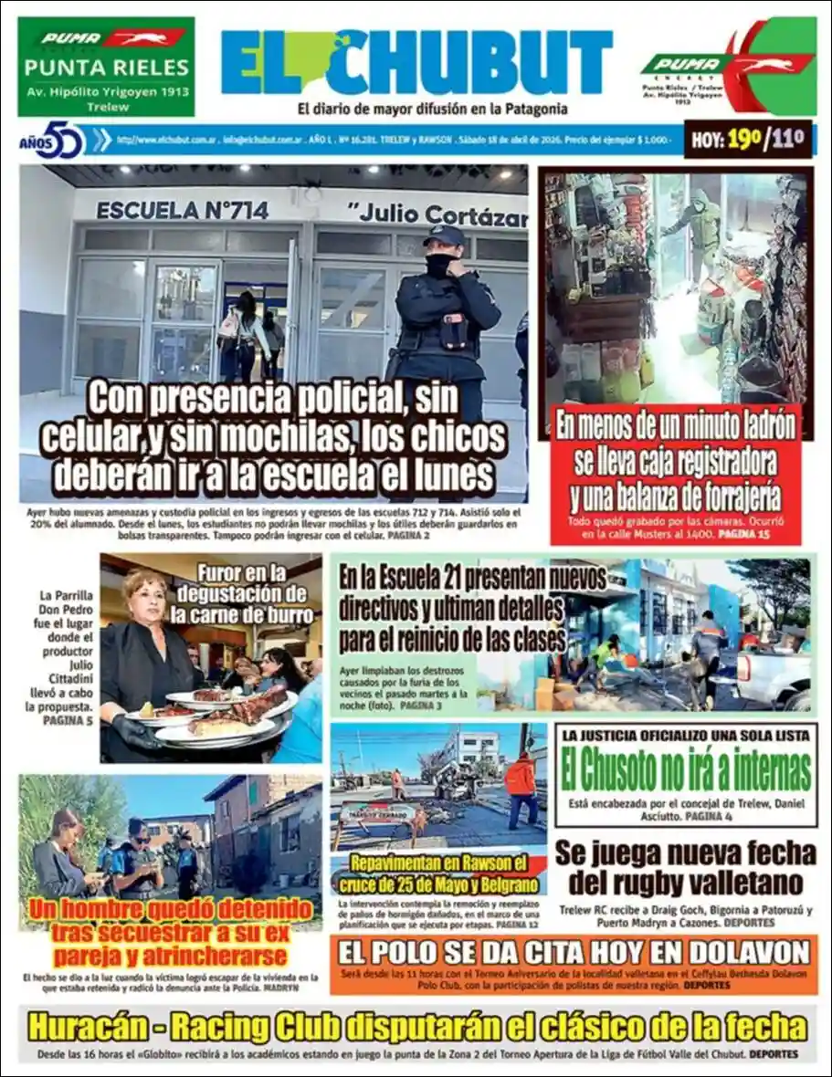 Estudios Max | RÁFAGA NOTICIAS - Tapa del diario El Chubut
