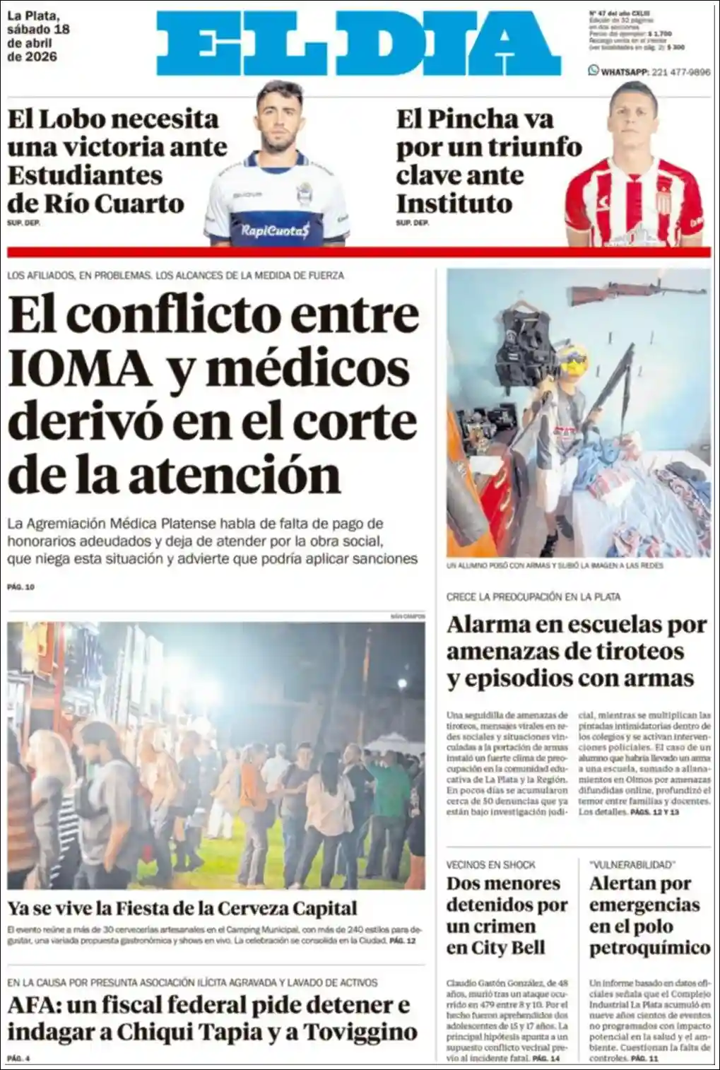 Estudios Max | RÁFAGA NOTICIAS - Tapa del diario El Dia