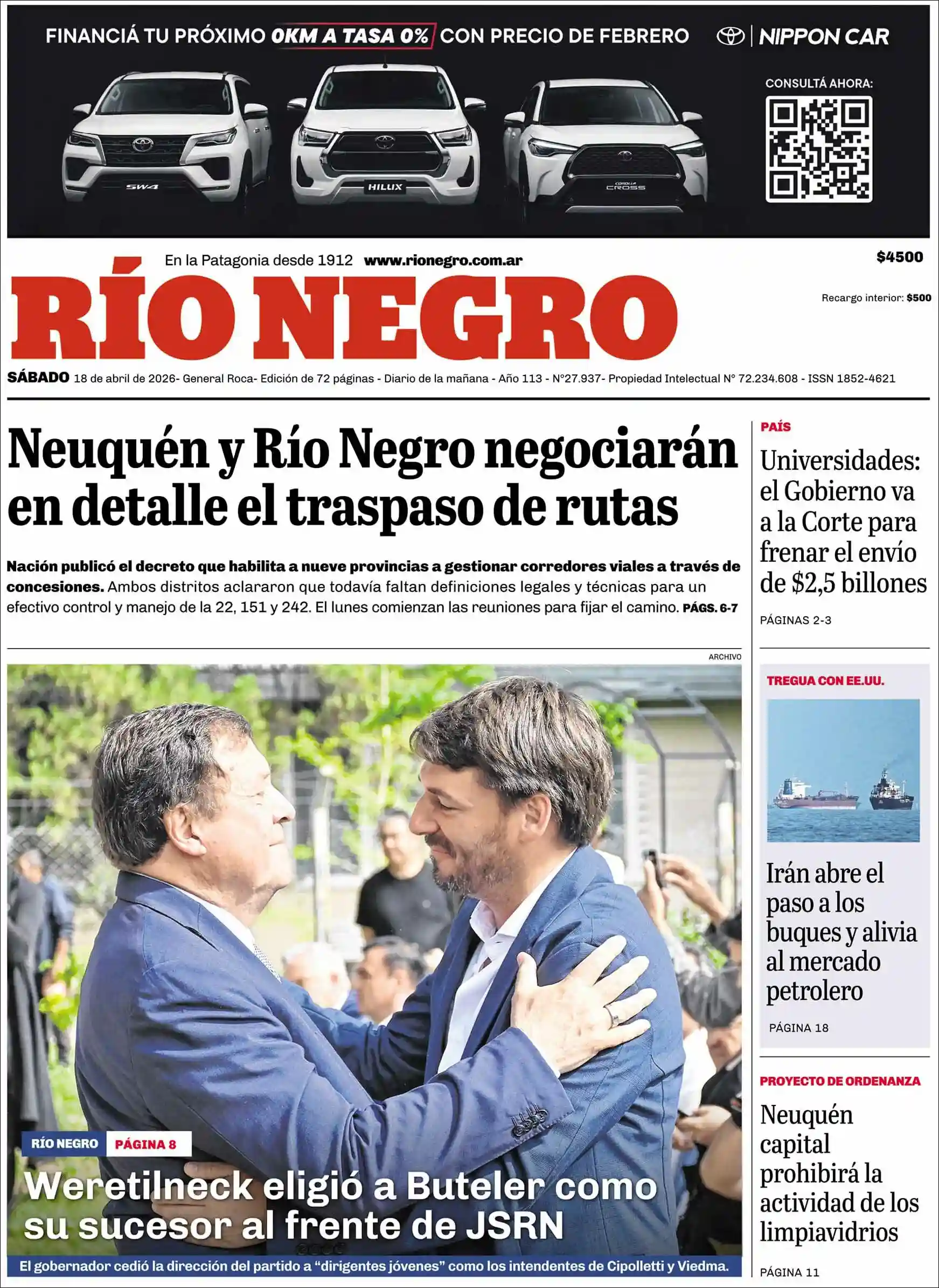 Estudios Max | RÁFAGA NOTICIAS - Tapa del diario Rio Negro